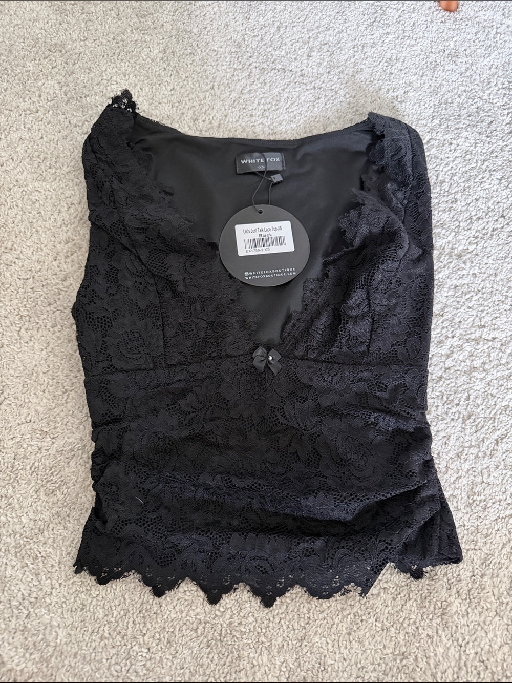 White Fox Black lace top